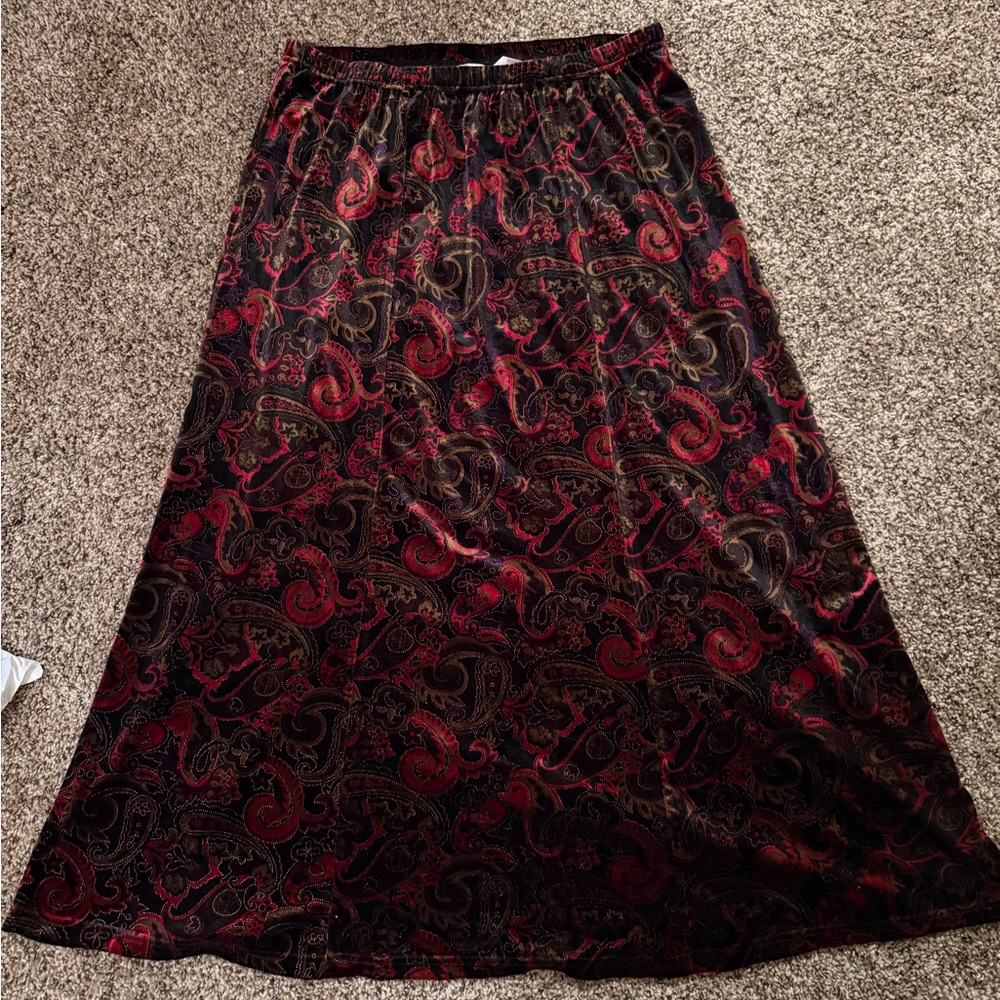 Christopher & Banks Red and Black Paisley A-Line Skirt